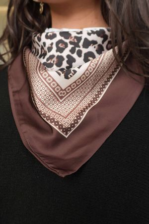 Leopard & Tile Border Triangle Silk Neckerchief Brown